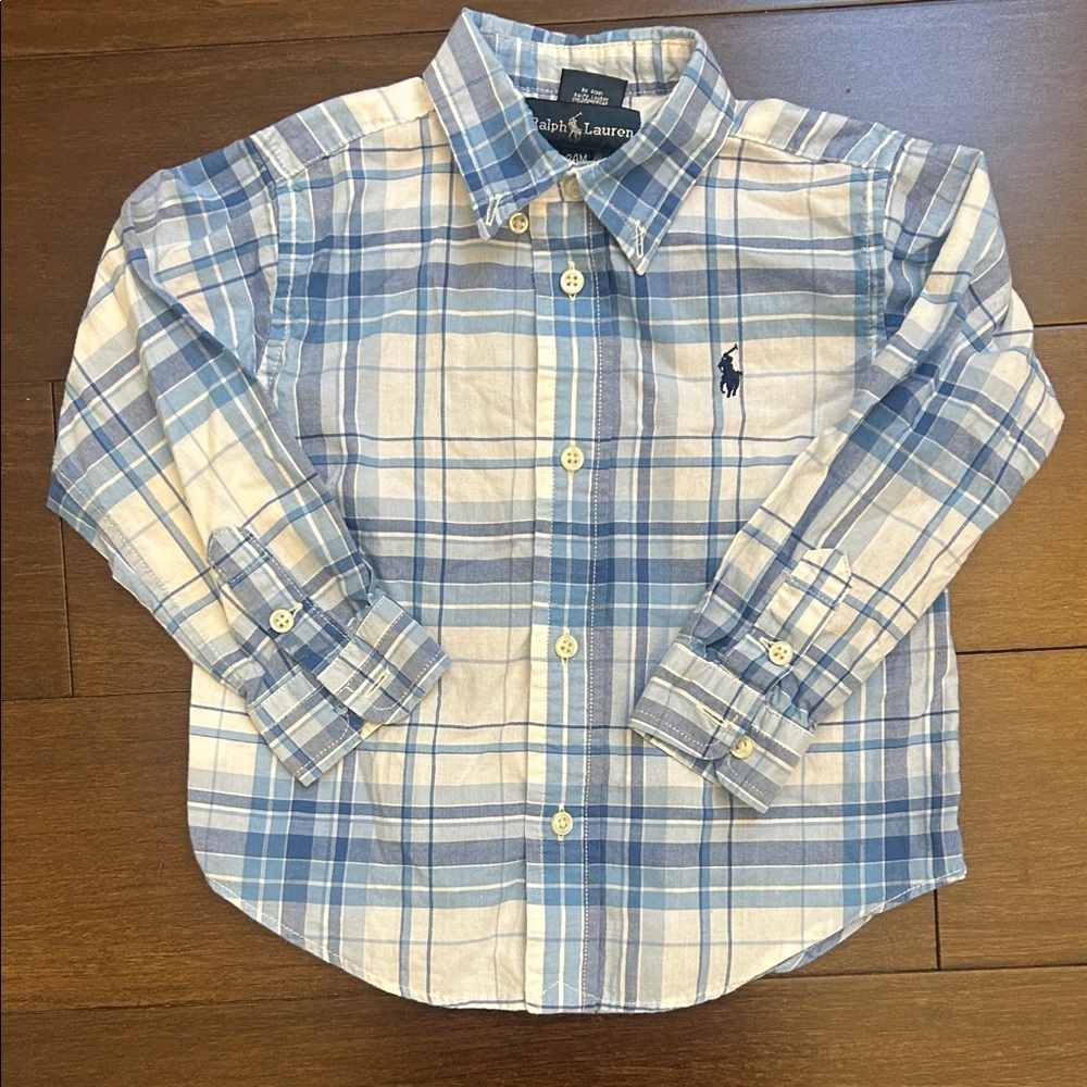 Ralph Lauren Toddler Light Blue and White Checkered Shirt 24M
